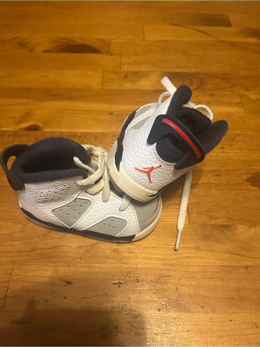 Jordan Baby/Toddler White Navy and Red High-Top Sneakers
